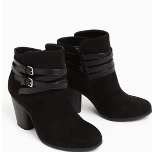 TORRID BLACK FAUX SUEDE WRAP STRAP BOOTIE